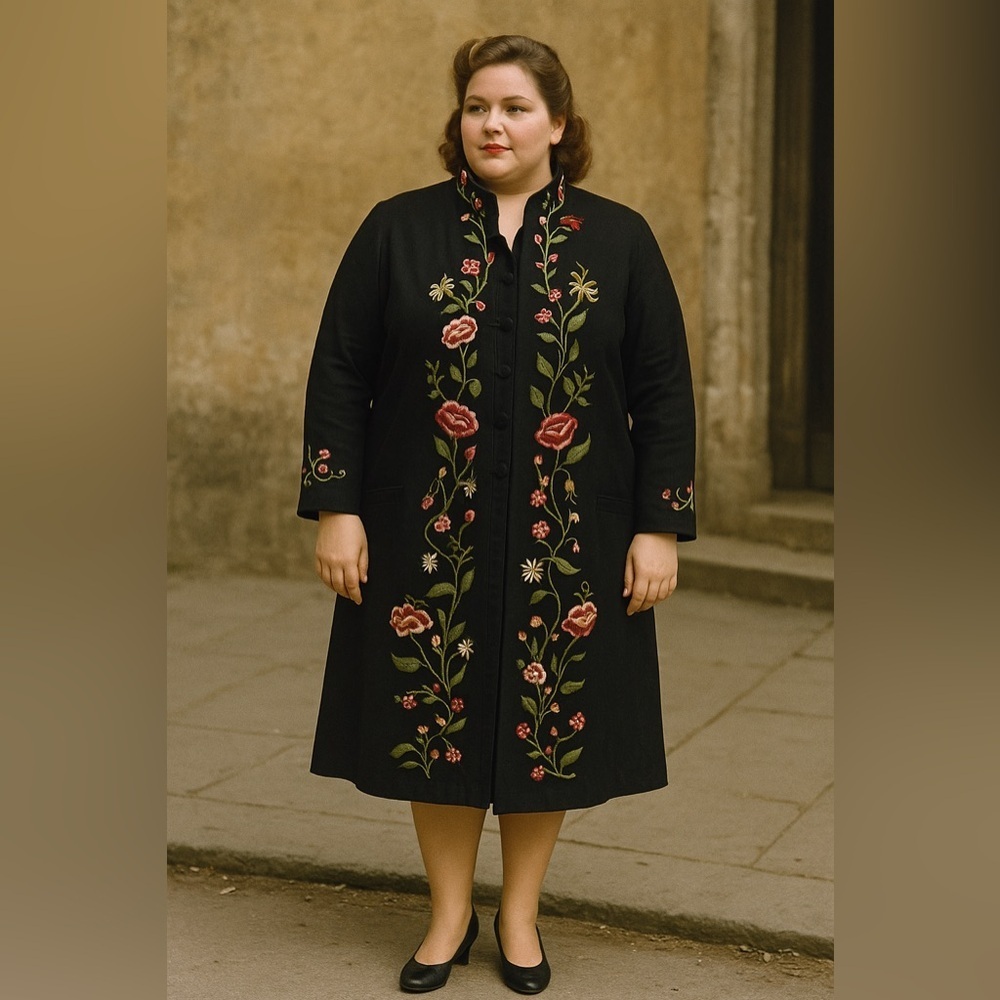 Victor Costa Black Embroidered Longline Jacket